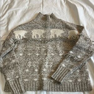 LOFT Gray and Cream Knit Sweater